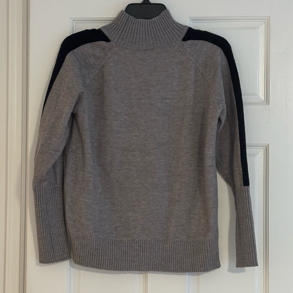 Gray and Black Turtleneck Sweater with Contrast Panels